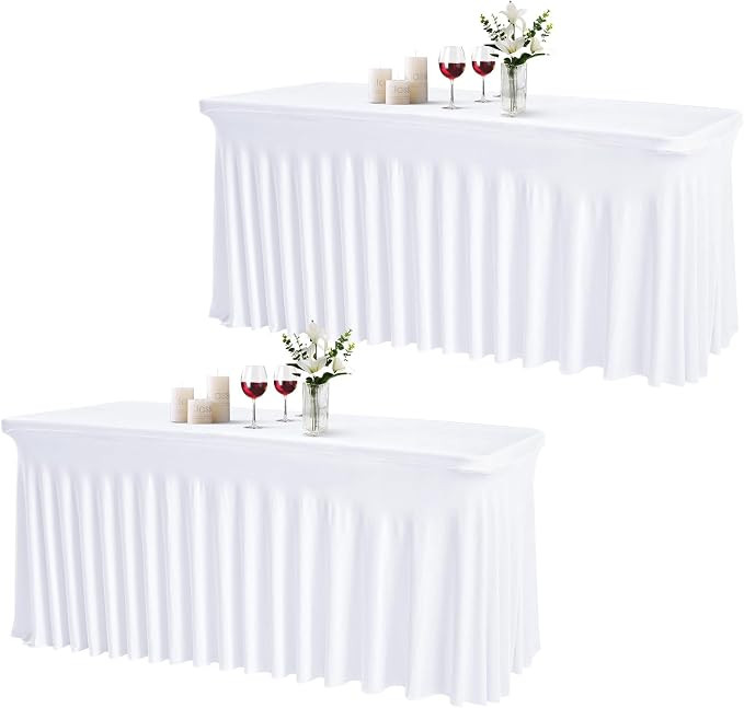 JCJ Table Skirt for Rectangle Tables Set of 2 Spandex Fitted White Tablecloths for 4FT Tables, Wr... | Amazon (US)