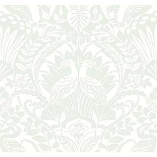 60.75 sq ft Neutral Egret Damask Pre-Pasted Wallpaper | The Home Depot