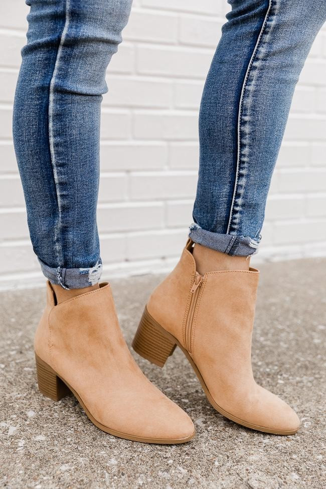 Topanga Beige Suede Heel Bootie | The Pink Lily Boutique