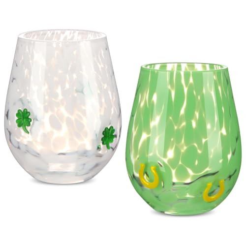 Mimorou 2 Pcs St Patrick's Day Icon Juice Glass 14 Ounce Shamrock Lucky Clover Themed Drinking Cocktails Glasses for Party, Double Old Fashioned Reusable Cups for Irish Home Bar Decor Lovely Gifts | Amazon (US)