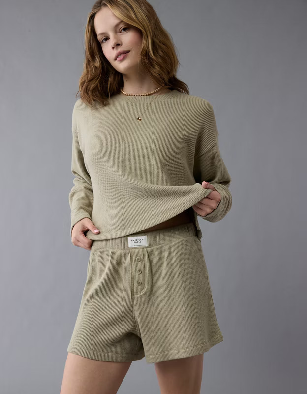 AE Luxe Plush Waffle Tee + Short Lounge Set | American Eagle Outfitters (US & CA)