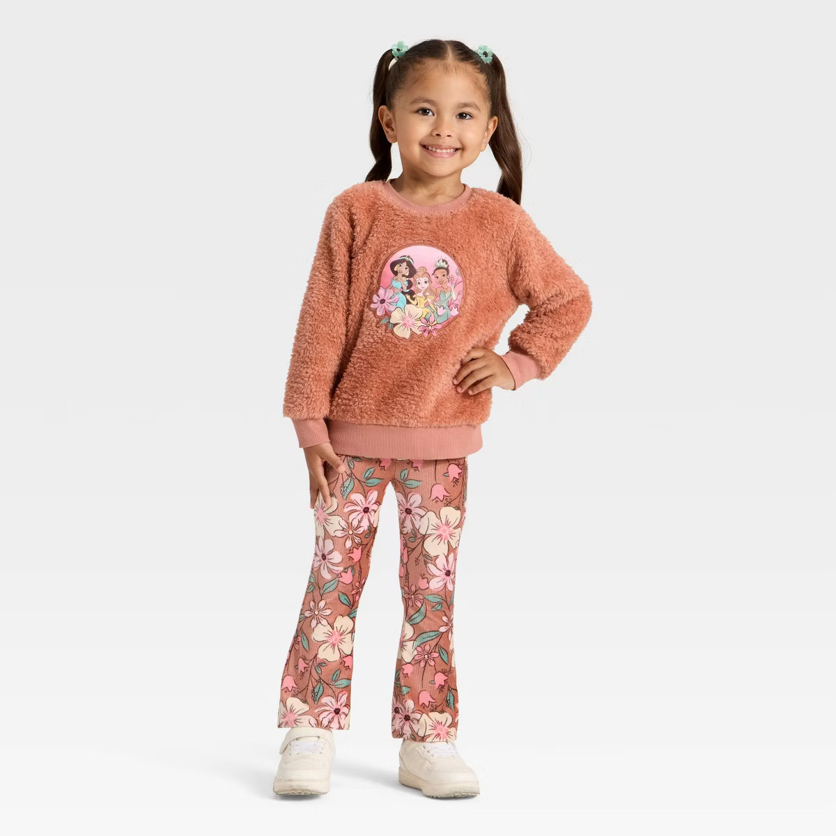 Toddler Girls' 2pc Disney Princess Floral Cozy Woobie Sweatshirt and Velour Pant Set | Target