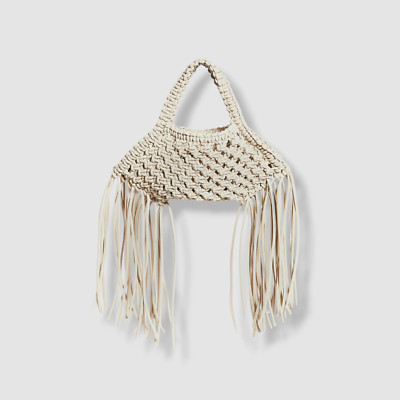 $365 Yuzefi Womens White Mini Fringe Macramé Vegan Leather Top Handle Basket Bag  | eBay | eBay US