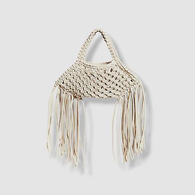 $365 Yuzefi Womens White Mini Fringe Macramé Vegan Leather Top Handle Basket Bag  | eBay | eBay US