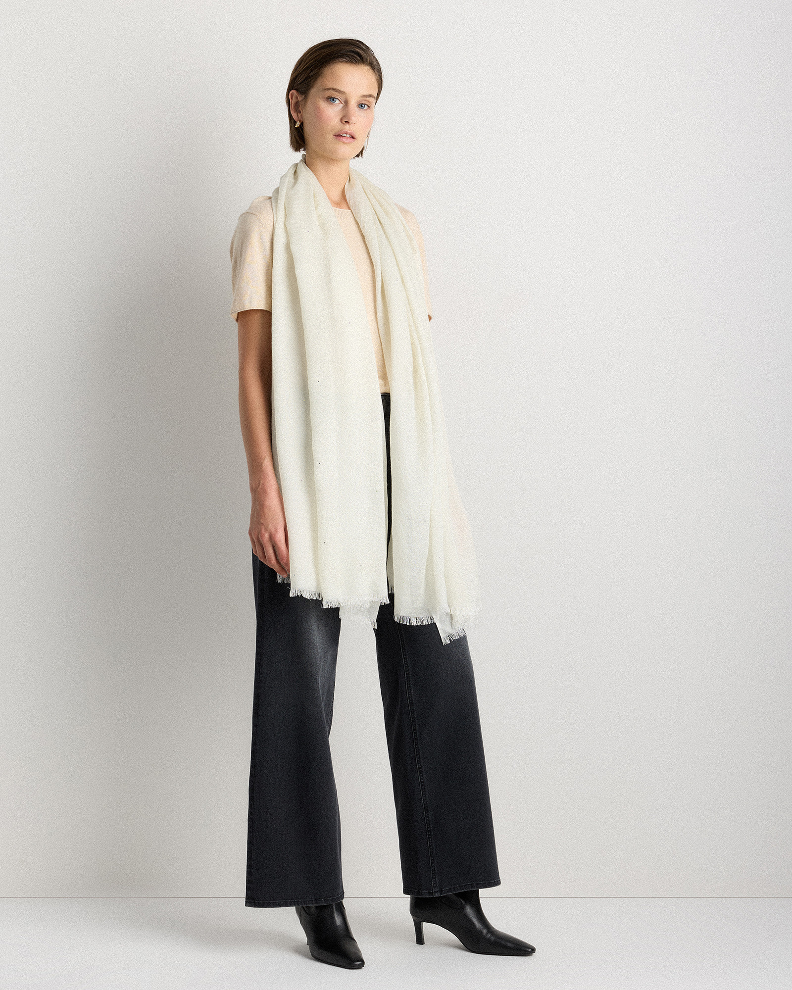 Quince | Women's Crystal Embellished Featherweight Cashmere Silk Wrap in Ivory | Quince
