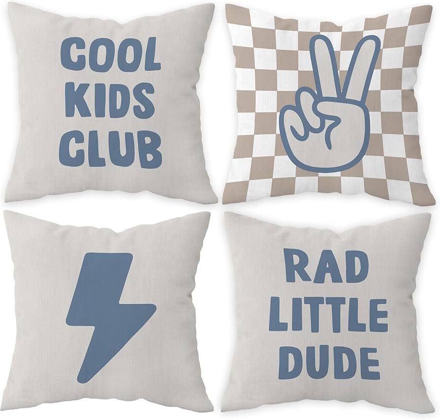 Preppy Retro Beige Lightning Peace Hand Sign Cool Kids Club Decorative Throw Pillow Covers,Trendy... | Amazon (US)