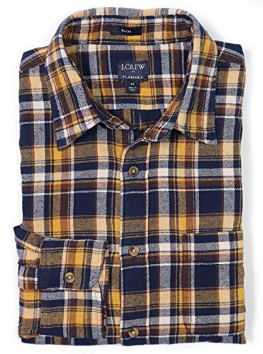 J.Crew Mercantile Men's Long Sleeve Slim-Fit Flannel Shirt (S, Navy Yellow Brown Plaid) | Amazon (US)