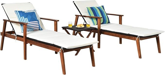 Tangkula Patio Chaise Lounge Sets, Outdoor Acacia Wood Chaise Lounger Chair w/ 4 Adjustable Back ... | Amazon (US)