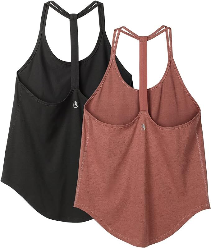 icyzone Workout Tank Tops for Women - Athletic Yoga Tops, T-Back Running Tank Top | Amazon (US)