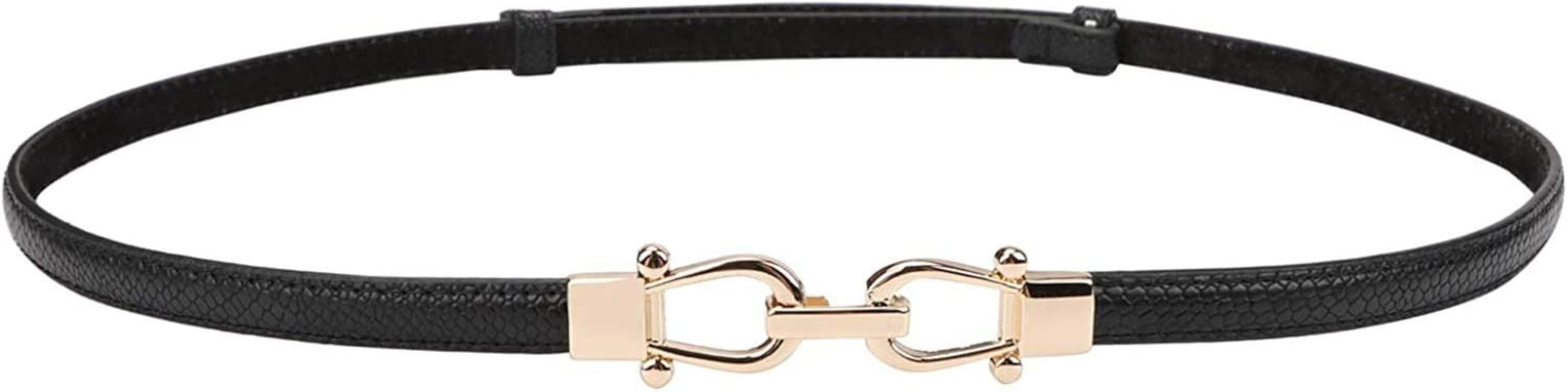 JASGOOD Leather Skinny Women Belt Thin Waist Belts for Dresses up to 37 Inches with Golden Buckle... | Amazon (US)
