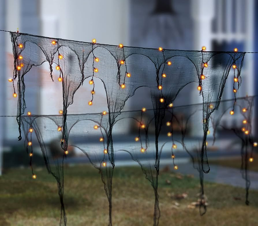TIGOMOOV Halloween Decorations Orange Halloween Lights with Black Gauze,Halloween Creepy Cloth St... | Amazon (US)