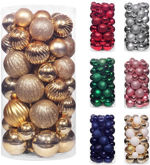 50ct Gold Christmas Ornaments Set, 2025 Shatterproof Christmas Tree Decorations, Christmas Ball O... | Amazon (US)