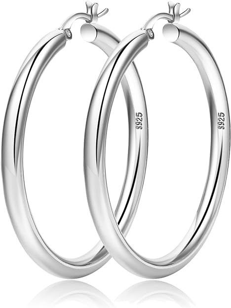 4mm Thick Gold Chunky Earrings Steling Silver Post Hoops Earrings For Women Hollow Tube Hoops Ear... | Amazon (US)