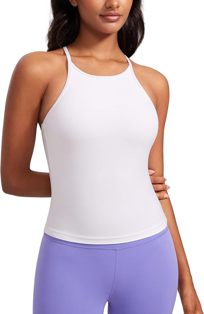 CRZ YOGA Butterluxe Womens Y Back Workout Crop Tank Top with Built in Shelf Bra - Padded Halter H... | Amazon (US)