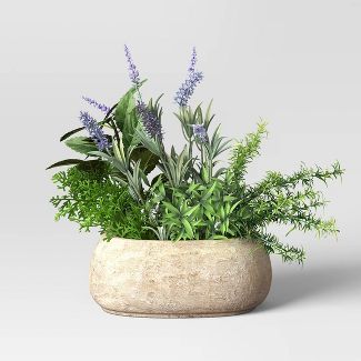 14" Artificial Herb Dish Garden in Oval Pot Green/Purple - Threshold™ designed with Studio McGe... | Target