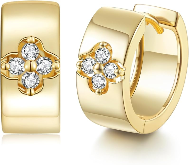 Clover Moissanite Hoop Earrings for Women, Four Leaf 14K Gold/White Gold Plated Sterling Silver P... | Amazon (US)