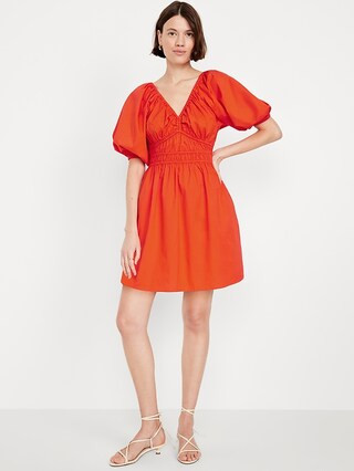 Waist-Defined Puff-Sleeve Mini Dress | Old Navy (US)