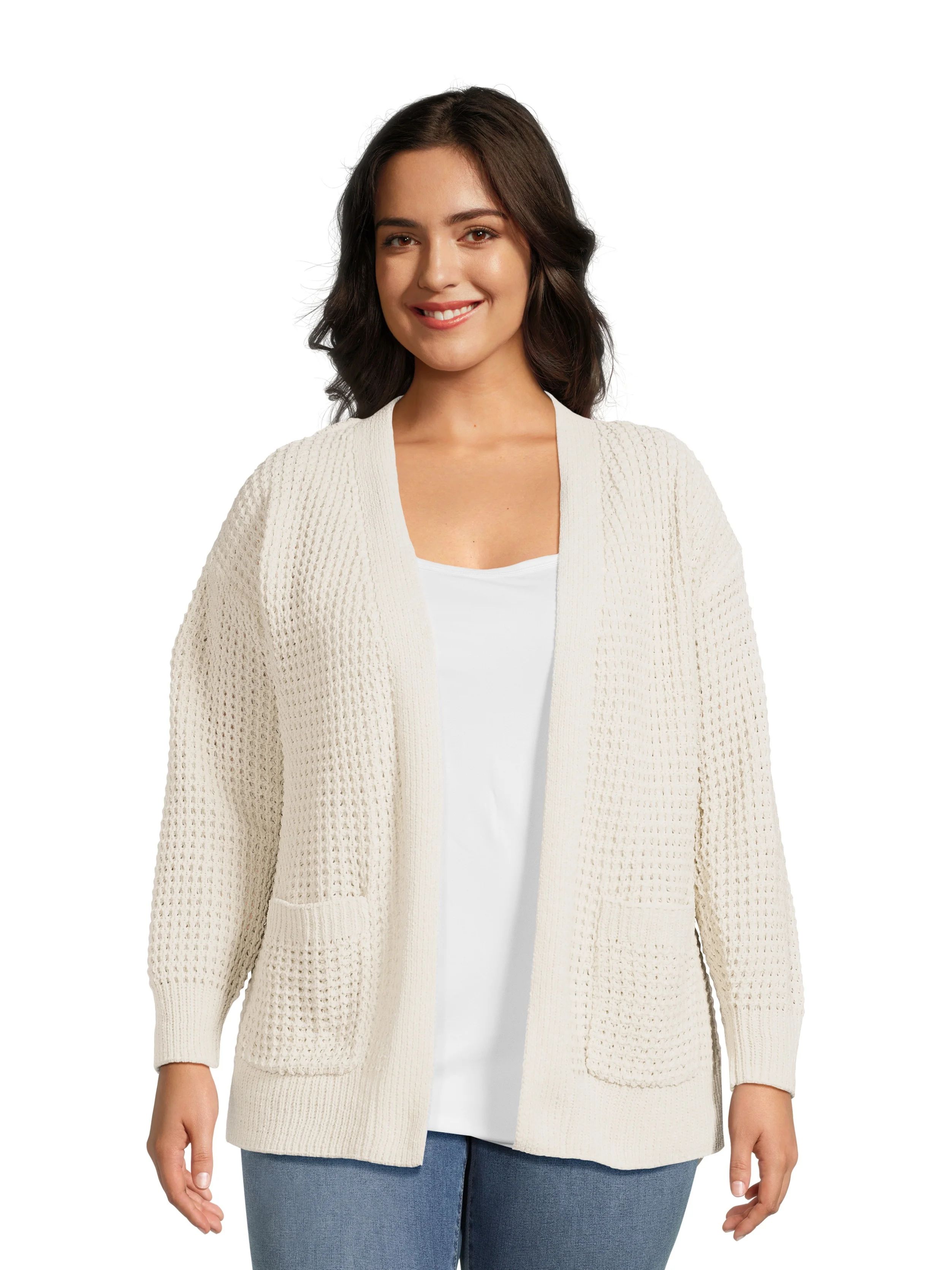 Time and Tru Women's Chenille Cardigan Sweater, Midweight, Sizes XS-XXXL | Walmart (US)