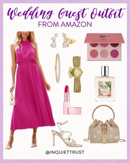 Find your perfect wedding guest outfit in this pink halter dress paired with gold heels, an elegant purse, and more!
#amazonfinds #formalwear #beautypicks #affordablefinds

#LTKBeauty #LTKItBag #LTKShoeCrush