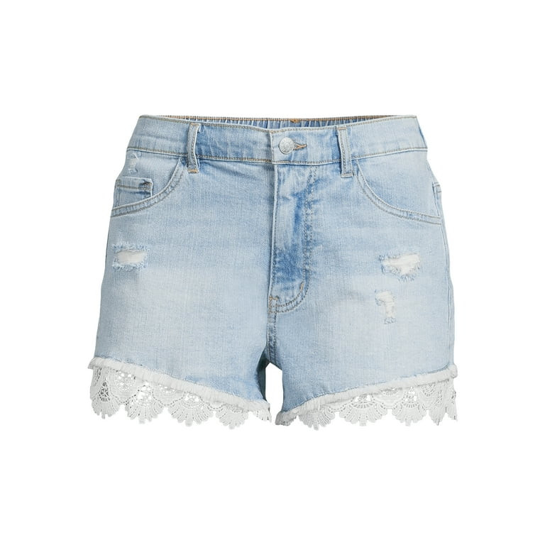 Madden NYC Juniors Crochet Denim Shorts, Sizes XS-XXXL - Walmart.com | Walmart (US)