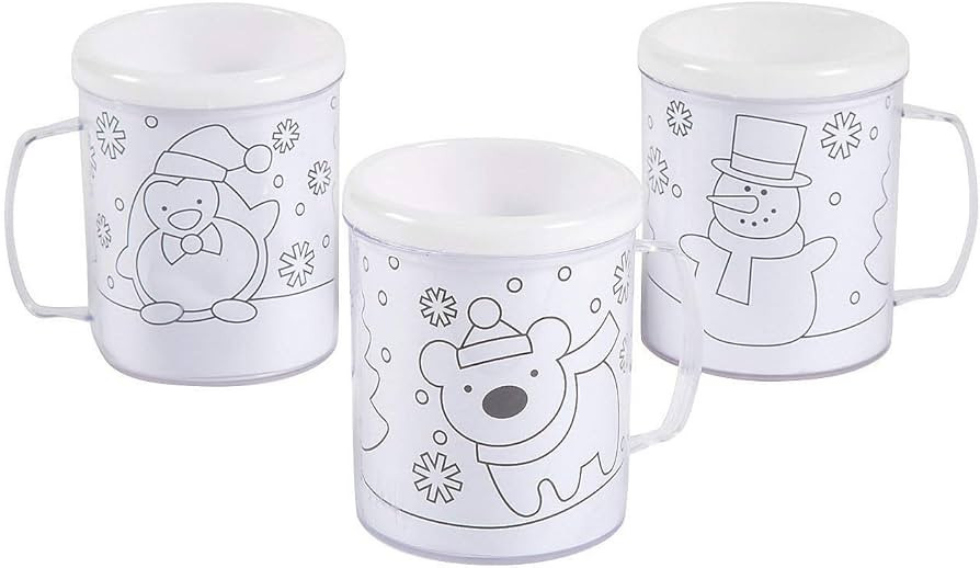 Fun Express Christmas Crafts for Kids Bulk 12 Pack - DIY Winter Holiday Mugs 8oz Plastic with Han... | Amazon (US)