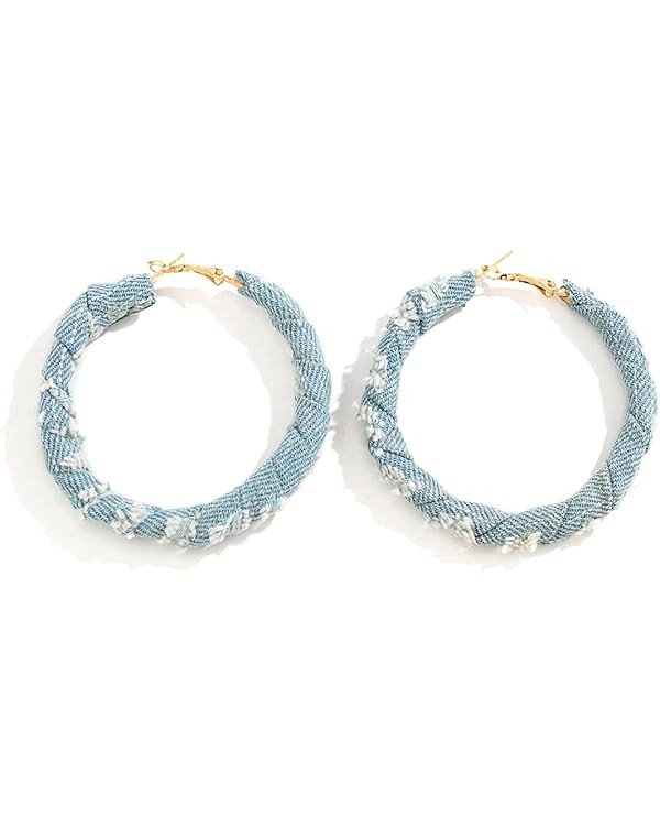 Denim Hoop Earrings Bohemian Large Circle Round Statement Earrings Simple Geometric Jewelry | Amazon (US)
