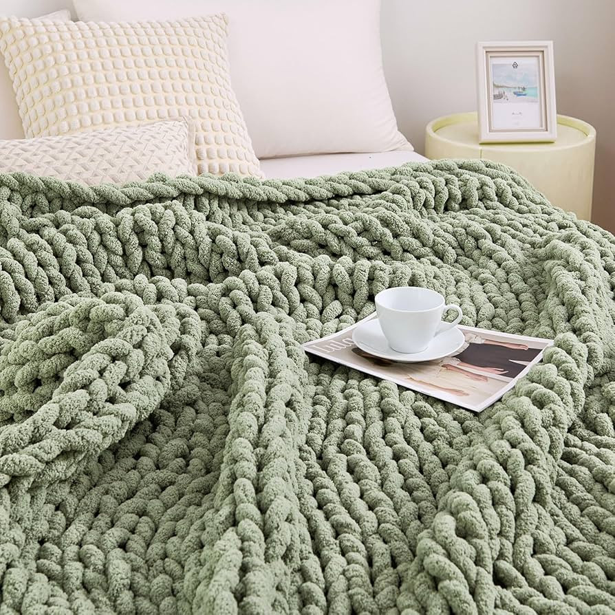 Admitrack Chunky Knit Blanket Throw, 100% Hand Knit Chenille Throw Blanket for Sofa & Home Decor,... | Amazon (US)
