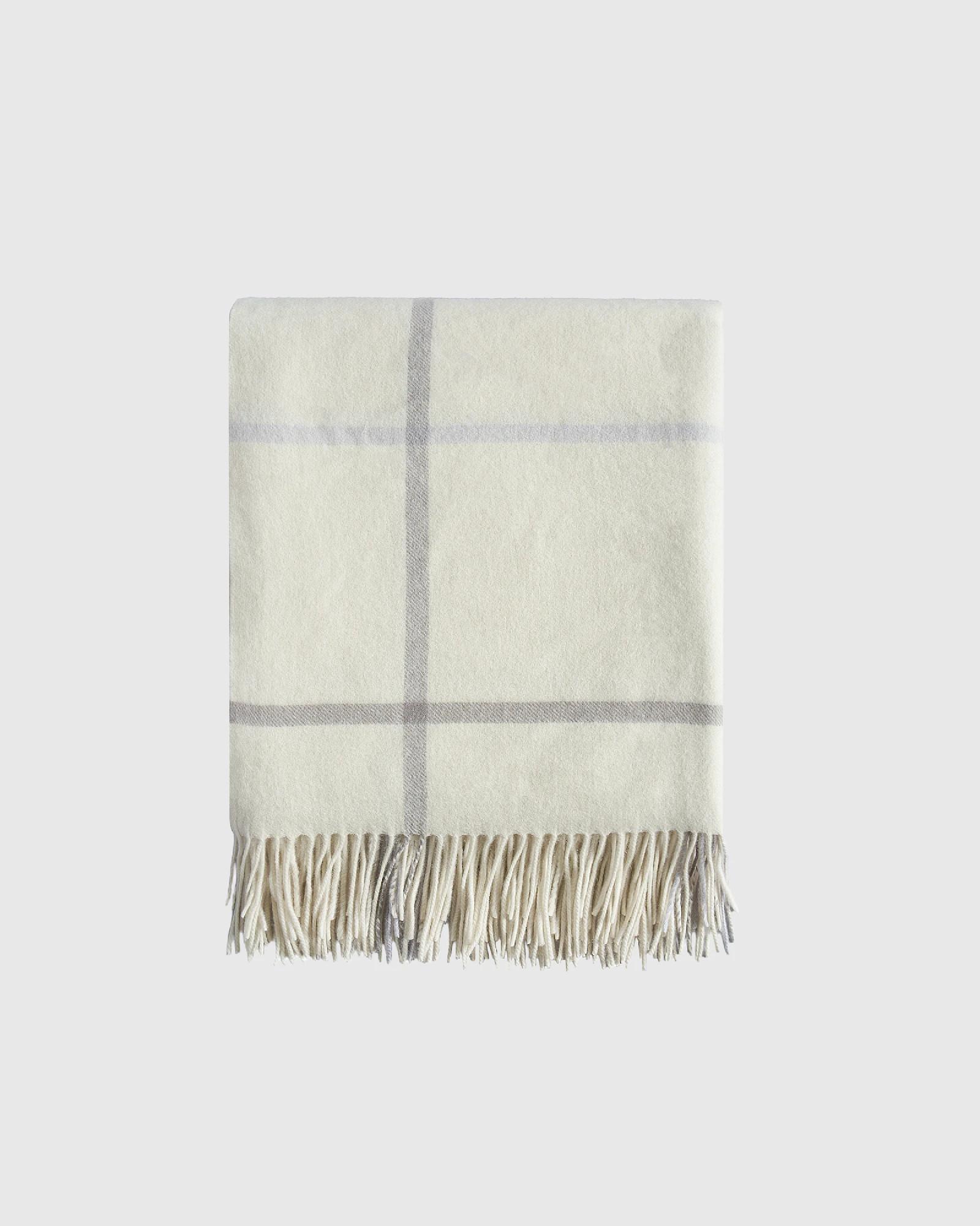 Mongolian Cashmere Plaid Throw in Ivory/Grey Plaid | Quince