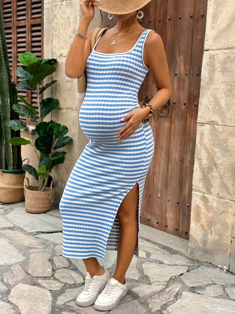 SHEIN Women's Casual Spaghetti Strap Maternity Midi Dress | SHEIN