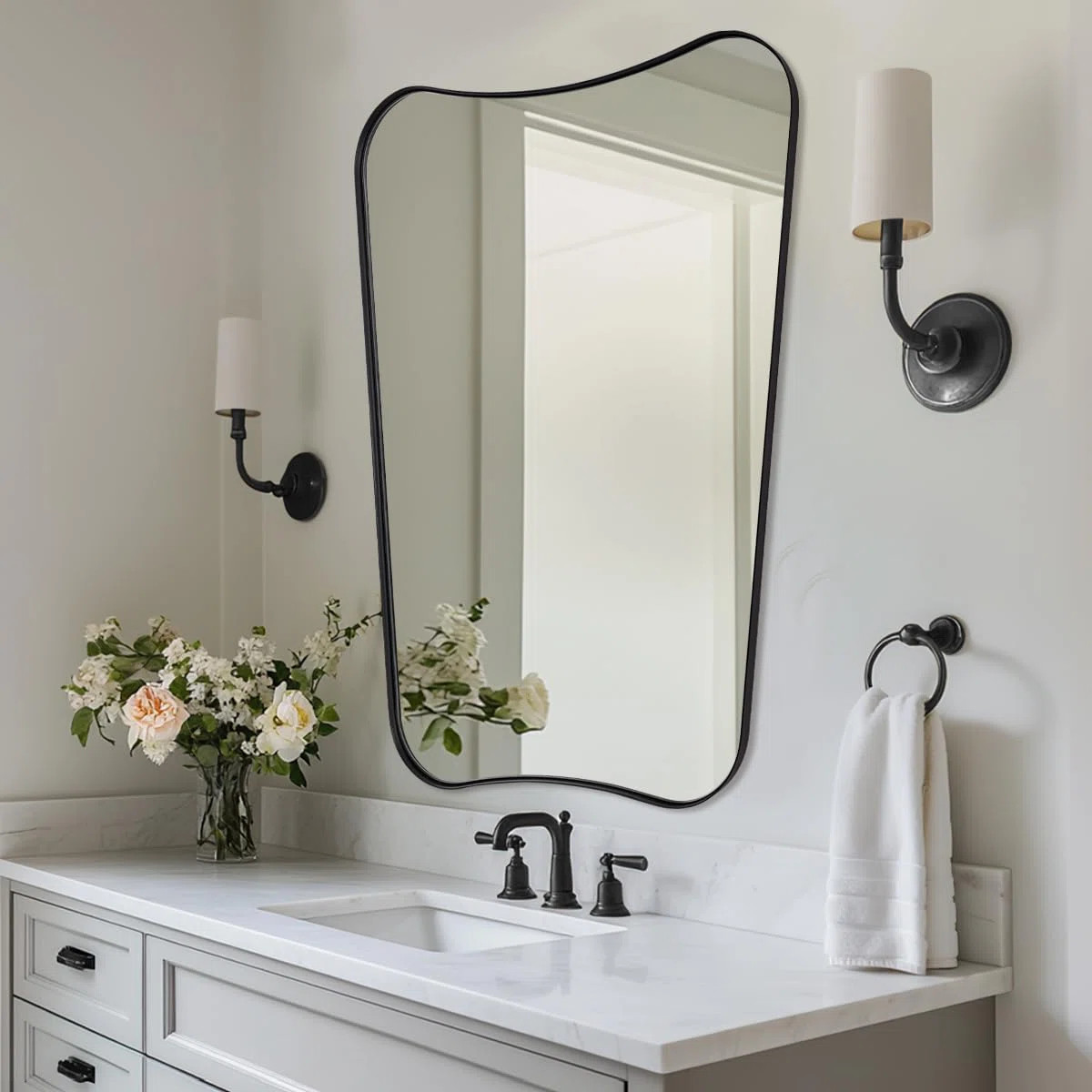 Contemporary Concave Scalloped Irregular Bathroom Vanity Mirror | Stainless Steel Frame | Wayfair North America