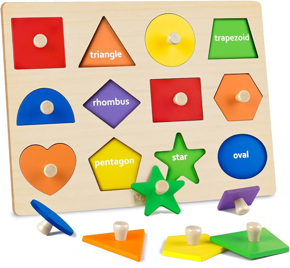 Roberly Shape Wooden Puzzles for Toddlers 1-3, Montessori Toys Peg Puzzle Geometric Color Matchin... | Amazon (US)