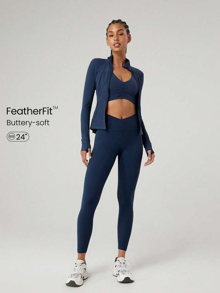 GLOWMODE 24" FeatherFit™ Crossover Yoga Leggings Buttery Soft High Stretch Crossover Waist Sports Tights Gym Fall Winter | SHEIN