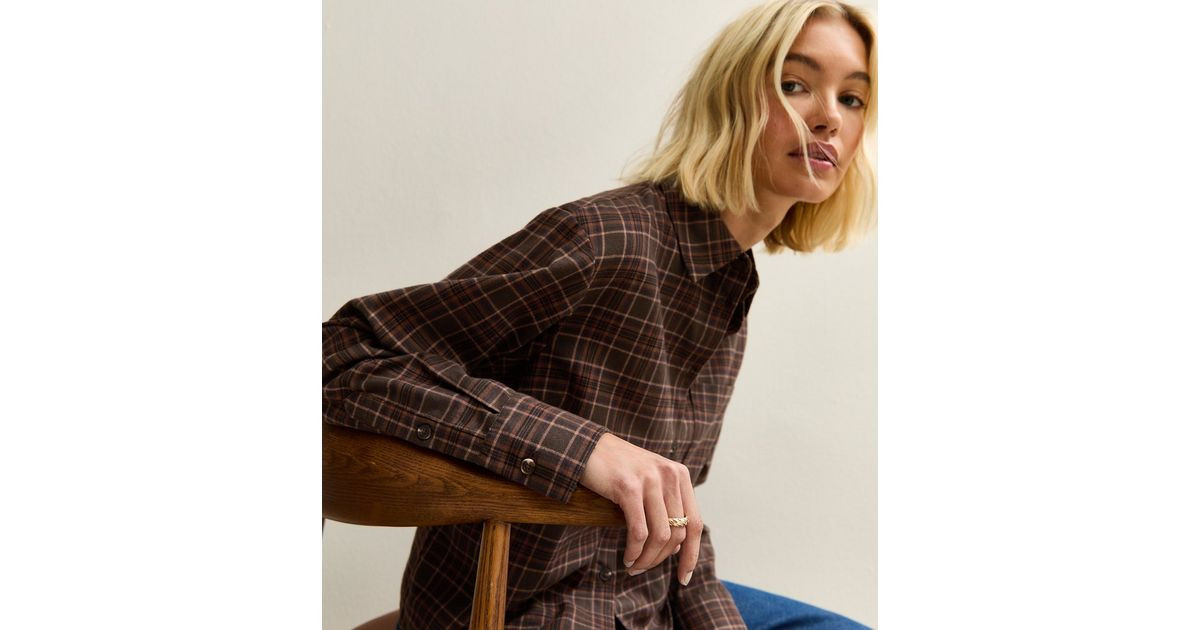 Brown Tartan Checked Cropped Shirt | New Look | New Look (UK)