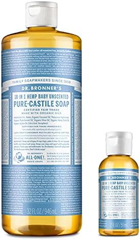 Amazon.com: Dr. Bronner’s Pure-Castile Liquid Soap – Baby Unscented Bundle. 32 oz. Bottle and... | Amazon (US)