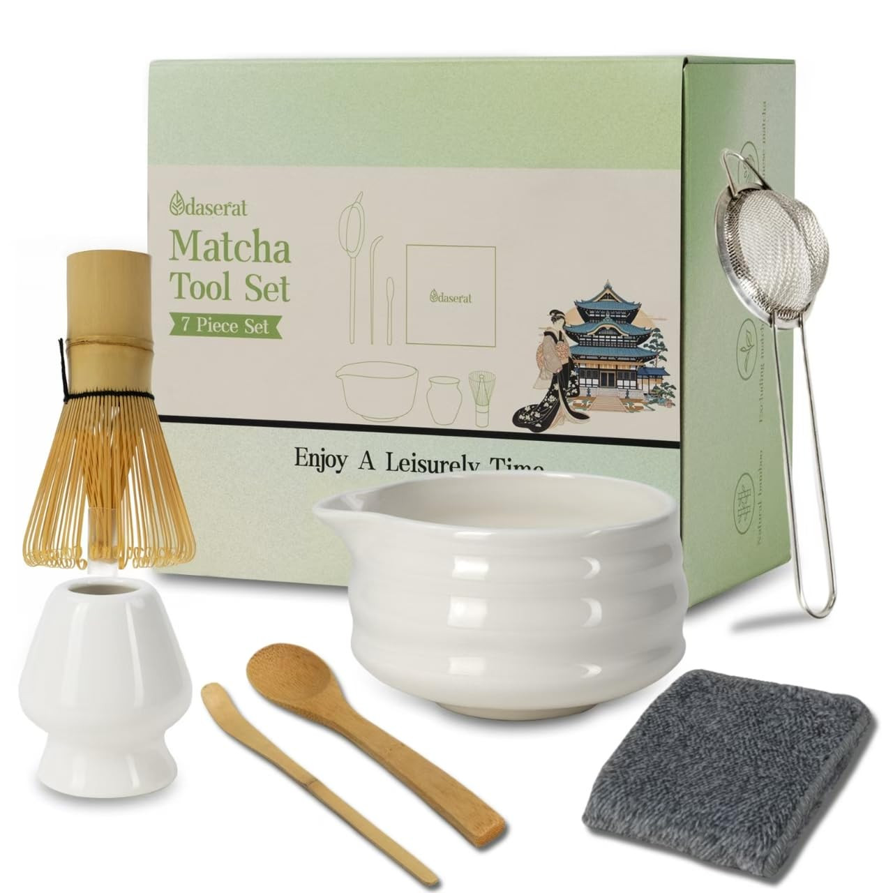Matcha Whisk Set, 7 Pcs Matcha Kit, Premium Ceramic Matcha Set, Whisk and Bowl, Sifter, Cup Holde... | Amazon (US)