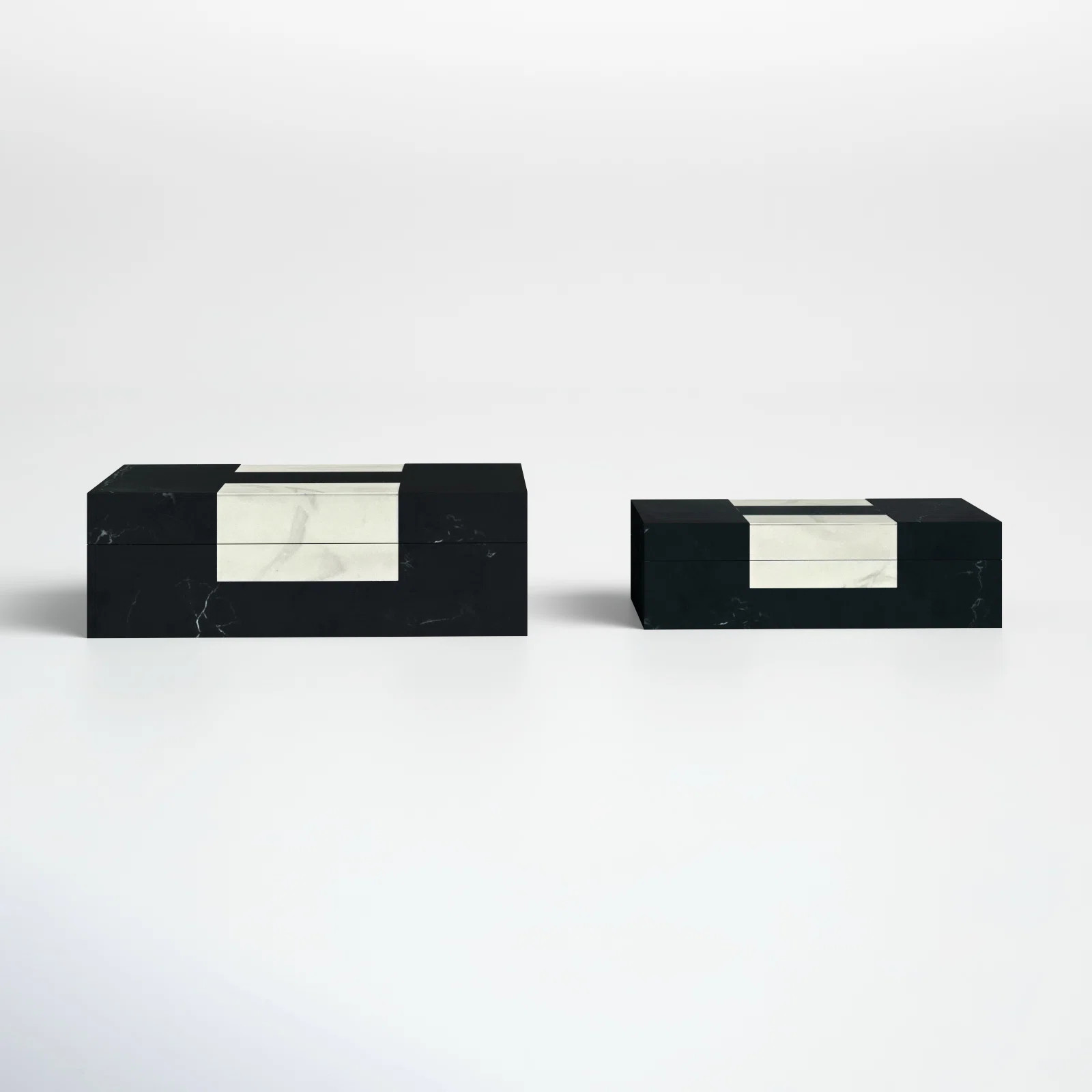 Set of 2 Black and White Storage Boxes Simple Design Matching 10" and 12" Polyresin Decorative Bo... | Wayfair North America
