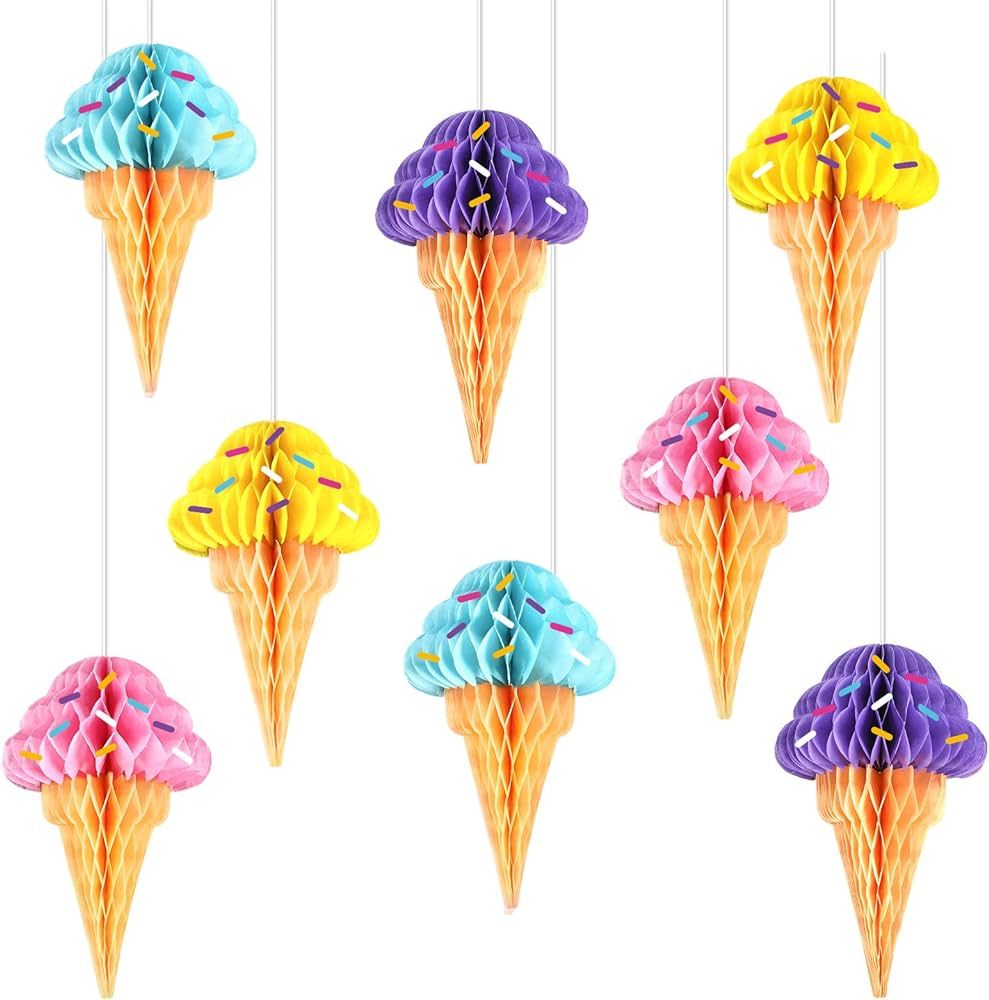 8PCS Ice Cream Honeycomb Balls Decorations Centerpieces for Tables Ice Cream Hanging Ceiling Si... | Amazon (US)