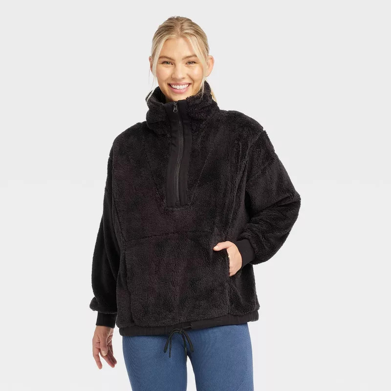 Women's High Pile Fleece 1/2 Zip Pullover - JoyLab™ Black M | Target