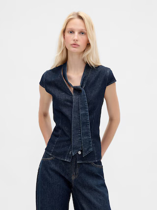 Denim Tie-Neck Top | Gap (US)