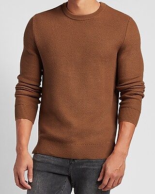 Solid Honeycomb Knit Crew Neck Sweater | Express