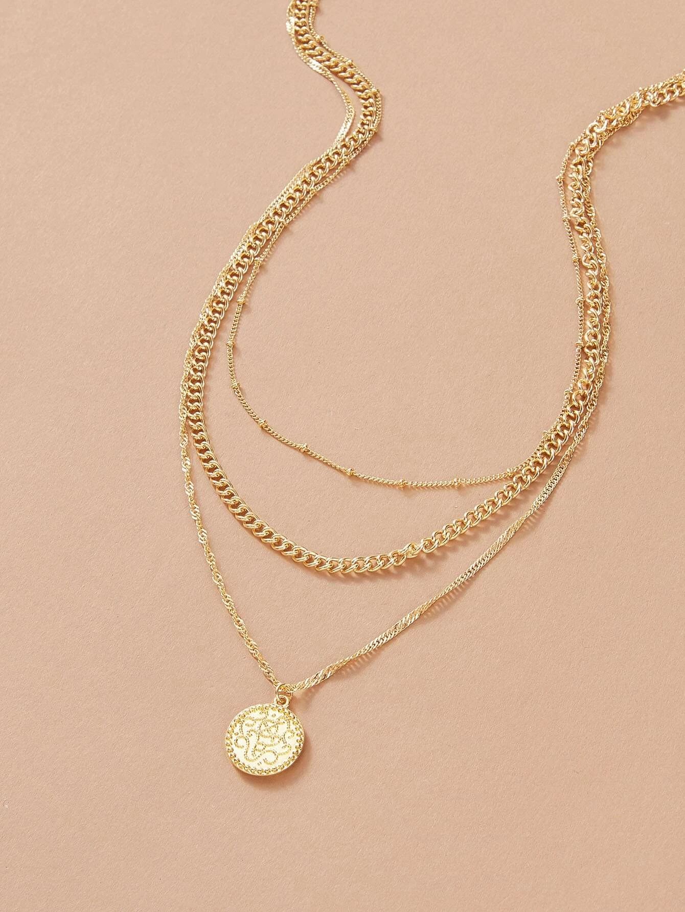 1pc Coin Pendant Layered Chain Necklace | SHEIN