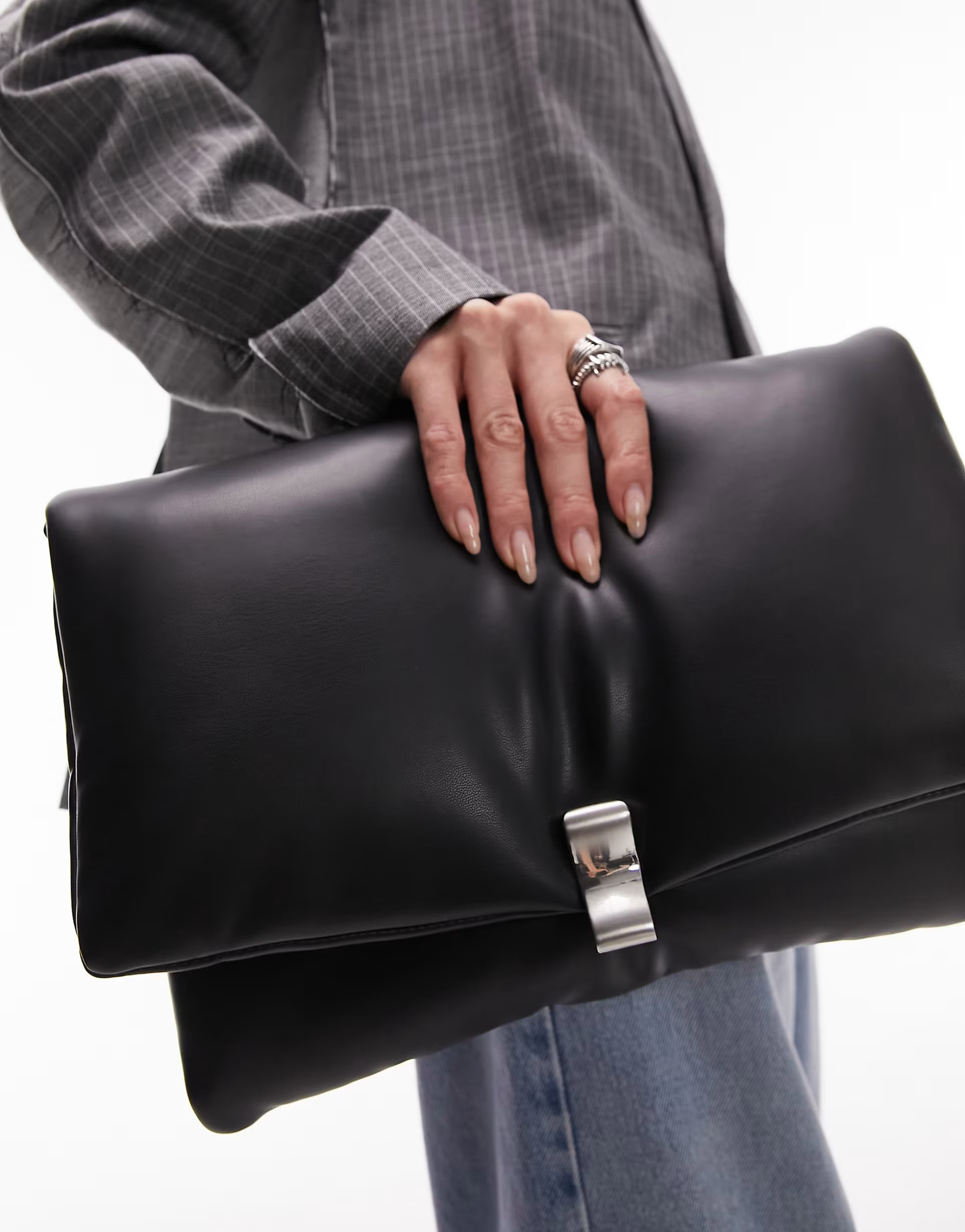 Topshop Cleo oversized puffy clutch bag in black | ASOS (Global)