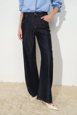 Lark Contrast Stitch Barrel leg Jeans in Cotton Denim | Fabrique