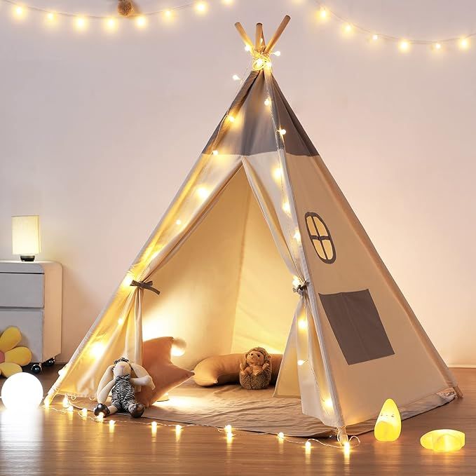 besrey Teepee Tent for Kids with Light & Mat, Kids Tents Indoor Play Tent Playhouse, Toddler Teep... | Amazon (US)