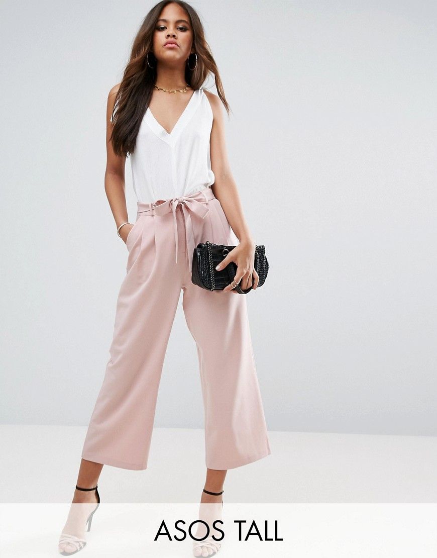 ASOS TALL Tailored Culotte with Tie Waist - Pink | ASOS US