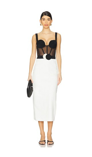 Jersey Sands Corset Midi Dress in Black & White | Revolve Clothing (Global)