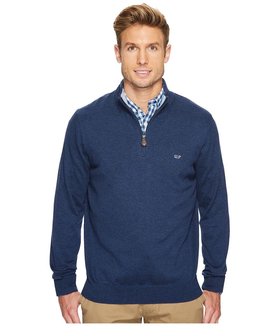 Vineyard Vines - Cotton 1/4 Zip Sweater (Deep Bay) Men's Clothing | Zappos