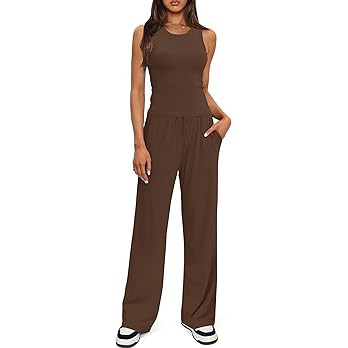 Darong Women's 2 Piece Outfits Lounge Sets Sleeveless Tank Tops Wide Leg Pants Sets Tracksuits Ma... | Amazon (US)