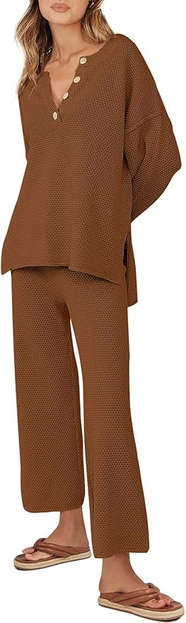 ANRABESS Women 2 Piece Outfits Oversized Knit Loungewear Loose Slouchy Sweater Set 2023 Fall Tren... | Amazon (US)