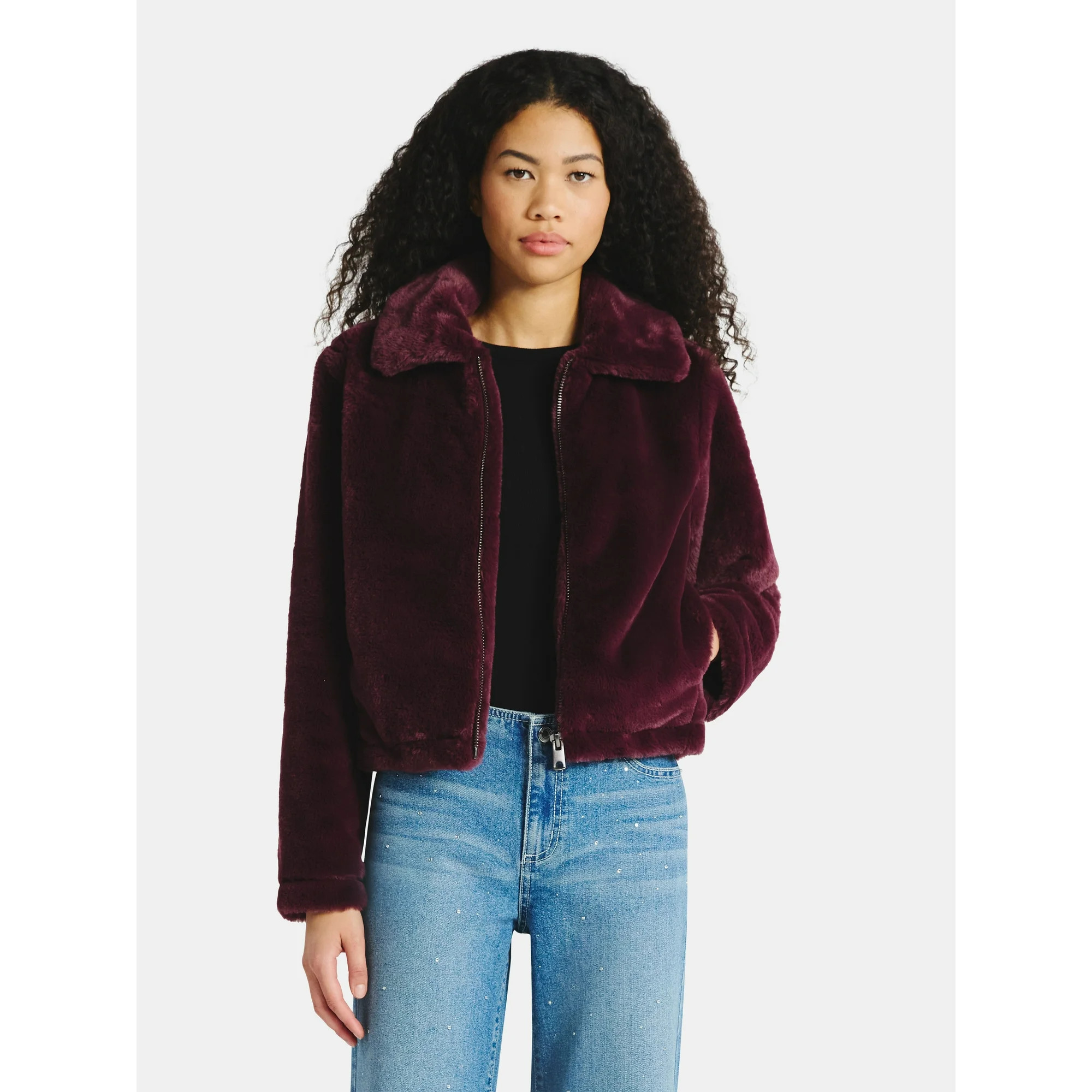 No Boundaries Faux Fur Jacket, Women's | Walmart (US)